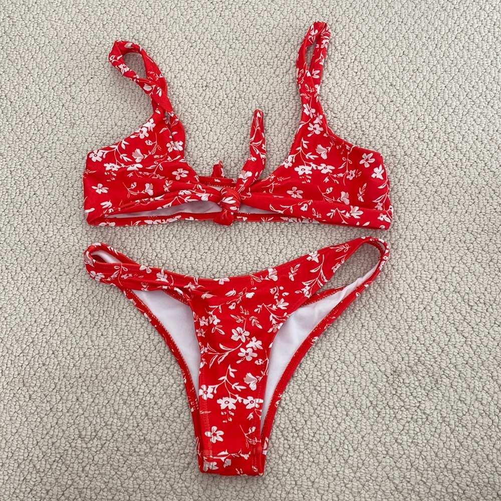 Red floral bikini